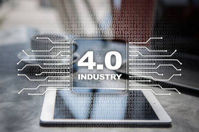 行业4.0 理念, 智能工厂结构。流程自动化和数据交换。现代制造技术